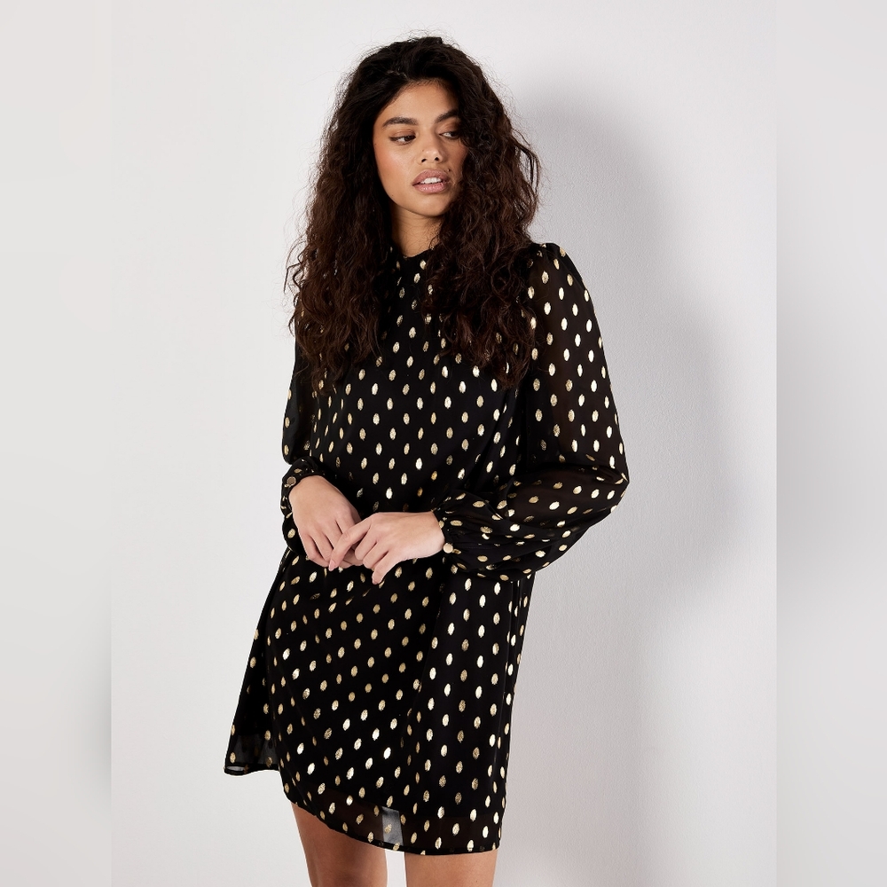 Gold Foil Spot Shift Dress